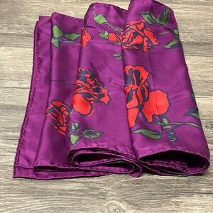 Ascher London Silk Scarf Red Rose Floral Fuchsia Purple 100% Silk Made in Italy